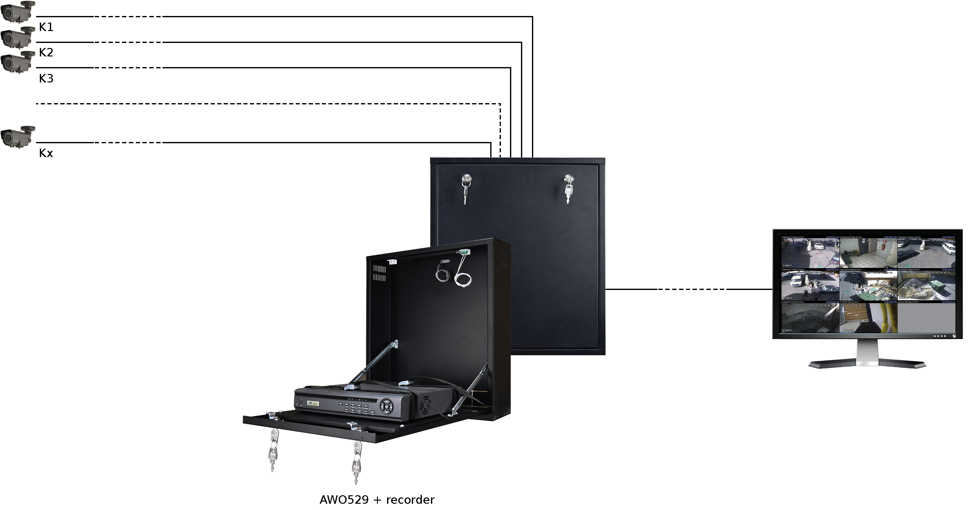 CP-PR-102 Uzamykatelná skříňka na zeď pro velké DVR / NVR rekordéry (černá)