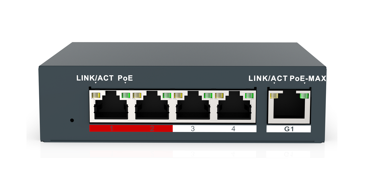 GU-HW-ACSW04D Čtyřportový 10/100 Mbps PoE switch s 1x 10/100 Mbps RJ45 portem