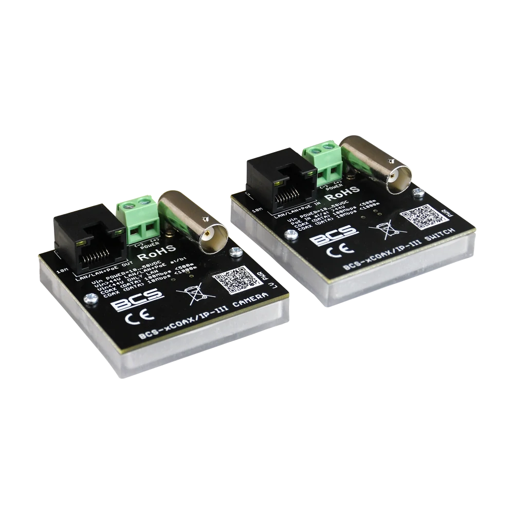 CP-PR-163 Sada aktivních převodníků LAN+PoE po koaxiálním kabelu s dosahem 500 metrů - BCS-xCOAX/IP-III