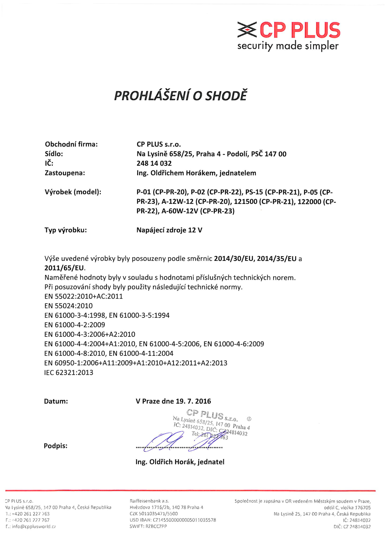 CP-PR-20 Napájecí zdroj 12V/1A