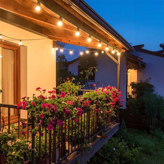 Solight LED venkovní balkonový řetěz s žárovkami, 10 žárovek, 5m+3m, 500lm, teplá bílá