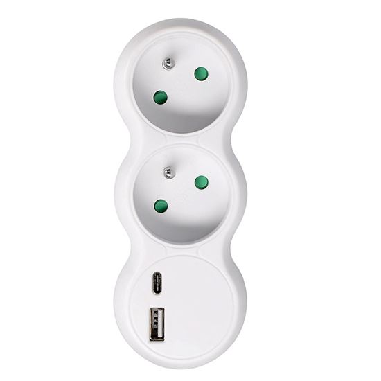 Solight rozbočka s USB A+C rychlonabíječkou 20W PD, 2 x 10A, bílá