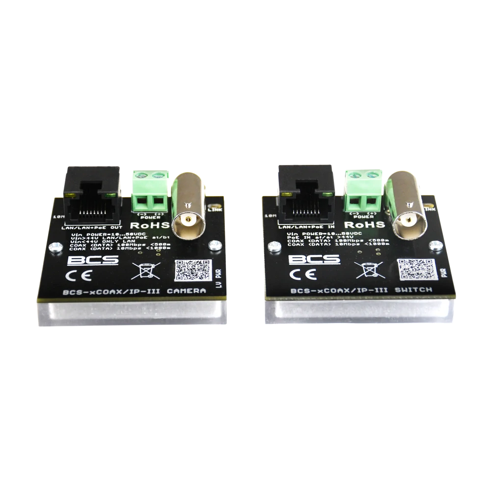 CP-PR-163 Sada aktivních převodníků LAN+PoE po koaxiálním kabelu s dosahem 500 metrů - BCS-xCOAX/IP-III
