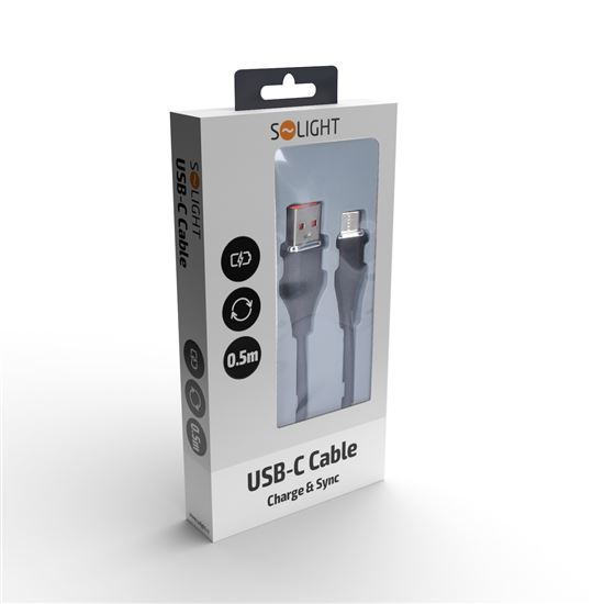 Solight USB-C kabel, USB 2.0 A konektor - USB-C 3.1 konektor, silikon, 0,5m