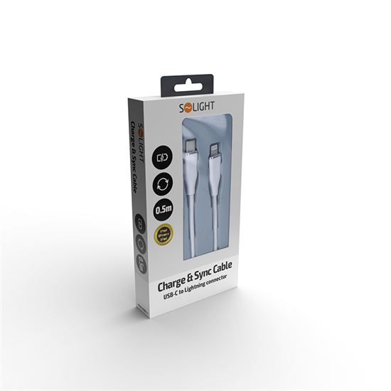 Solight USB-C/ Lightning kabel, USB-C konektor - Lightning konektor, silikon, 0,5m