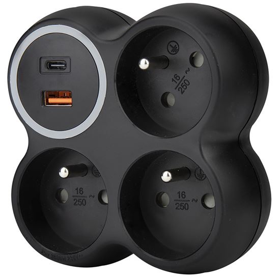 Solight rozbočka, 3x 15A, USB A+C rychlonabíječka 20W PD, matná černá