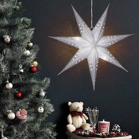 Solight LED vánoční hvězda stříbrná, závěsná, časovač, 60cm, 20x LED, 2x AA