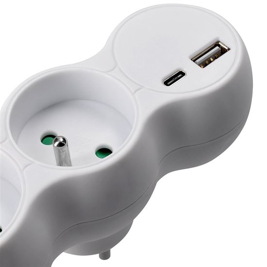 Solight rozbočka s USB A+C rychlonabíječkou 20W PD, 2 x 10A, bílá