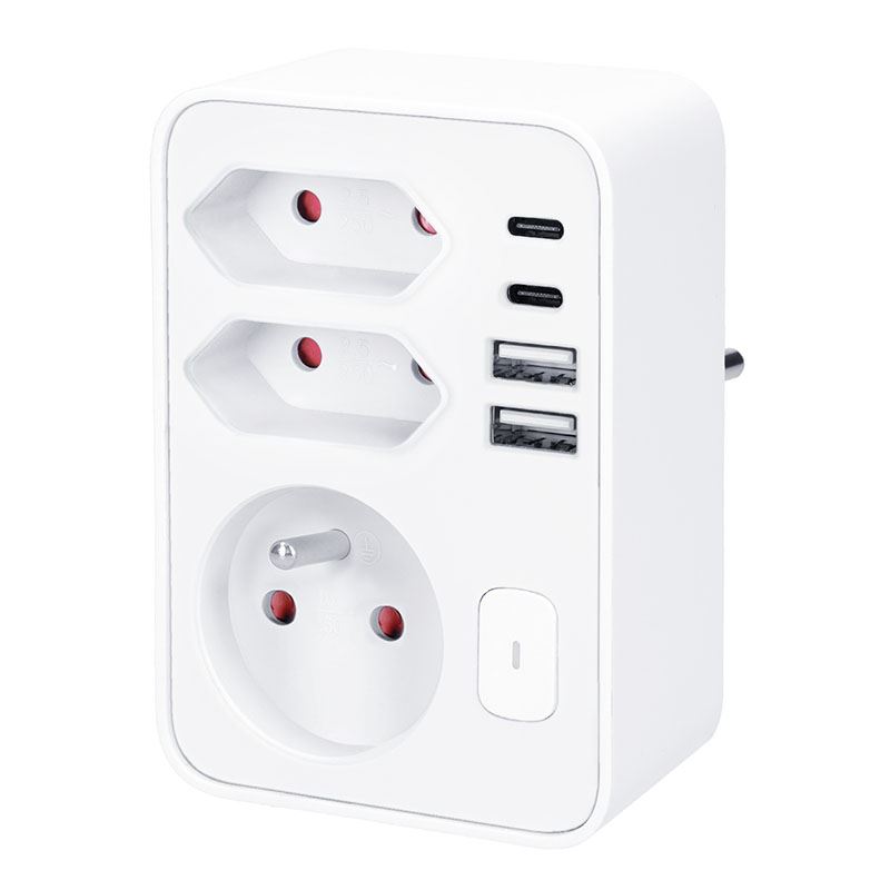 Solight rozbočka 1x 16A + 2x 2,5A, 2xUSB A+C rychlonabíječka 20W PD, bílá, vypínač