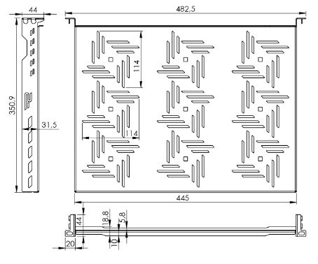 AI-PRP19-1U-350B Posuvná police na zařízení pro 19" racky