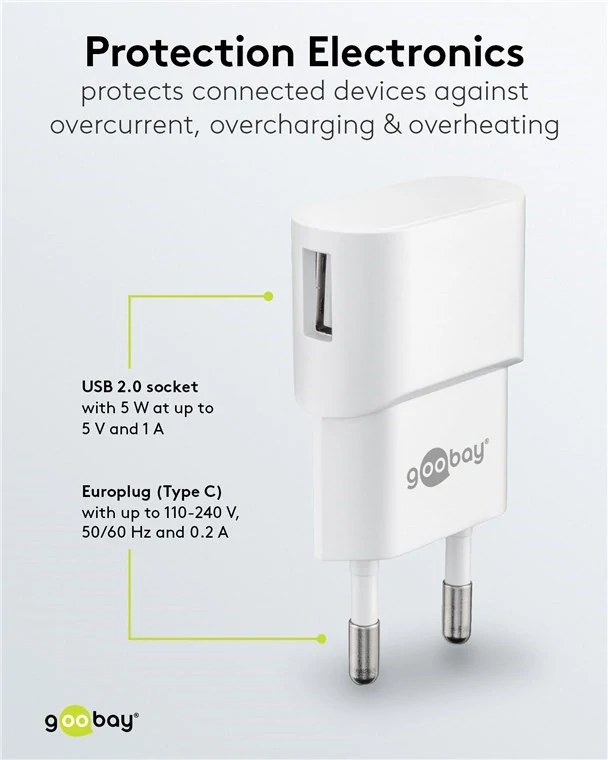 Napájecí a nabíjecí adaptér 230 V na USB, max. 1 A