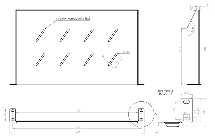 AI-RP19-1U-250B Police na zařízení pro 19" racky
