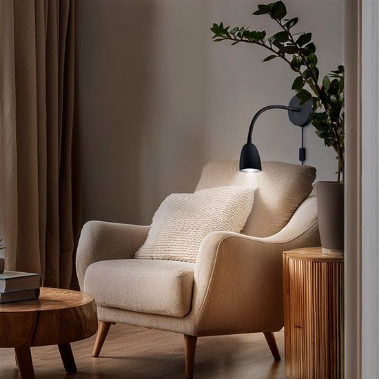 Solight LED nástěnná lampička, stmívatelná, 4W, 280lm, 3000K, černá