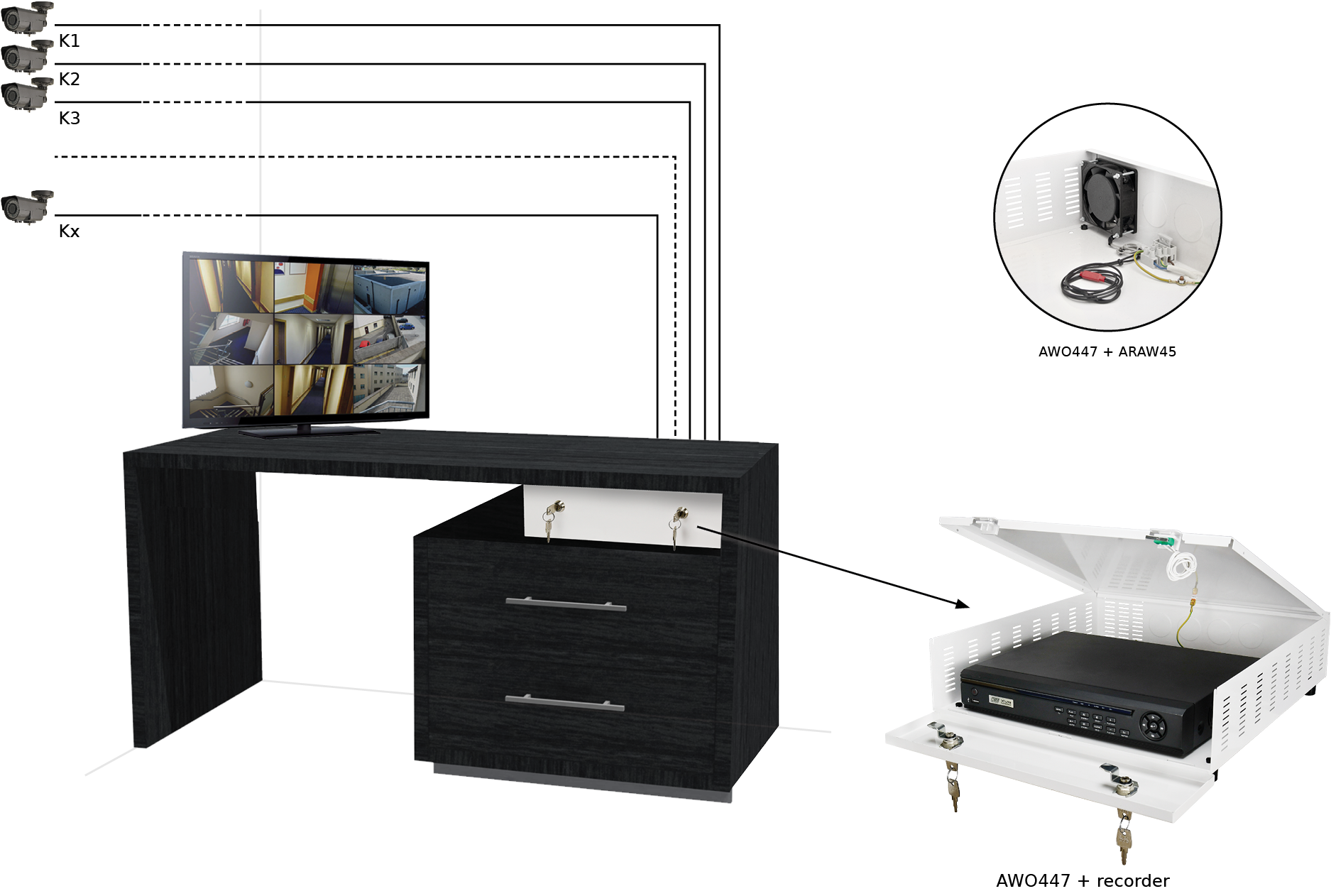 CP-PR-97 Uzamykatelná skříňka pro velké DVR / NVR rekordéry