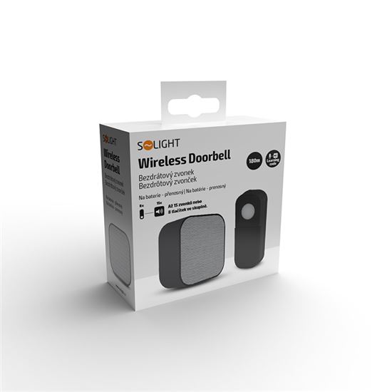 Solight bezdrátový zvonek, bateriový, 180m, černý, learning code