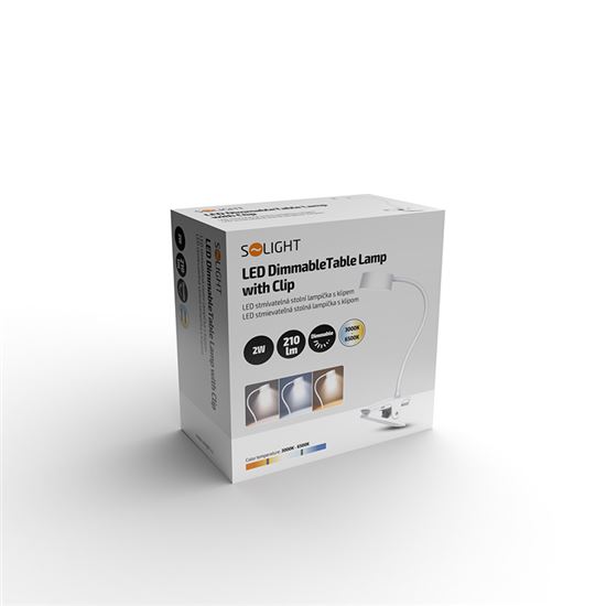 Solight LED stolní nabíjecí lampička, 2W, 210lm, 3CCT, bílá, clip