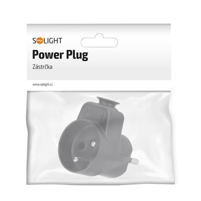 Solight zástrčka úhlová, s průběžnou zásuvkou, IP20 černá