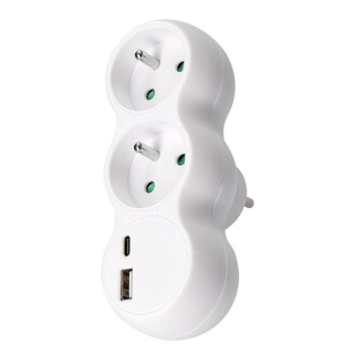 Solight rozbočka s USB A+C rychlonabíječkou 20W PD, 2 x 10A, bílá